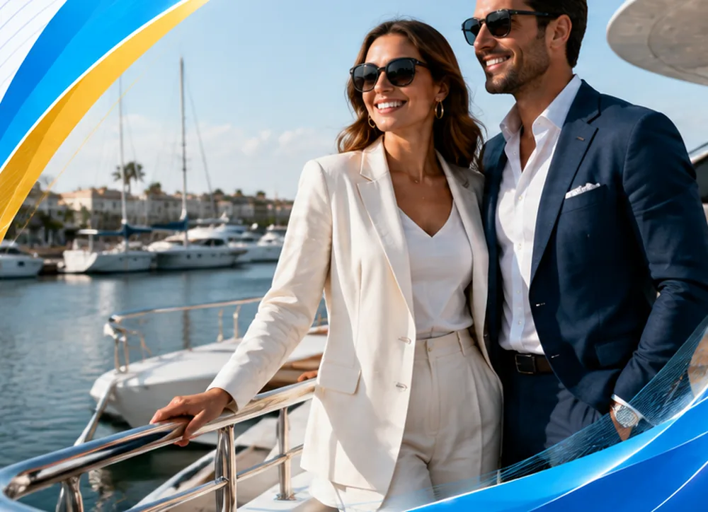 A couple on a yacht at a marina