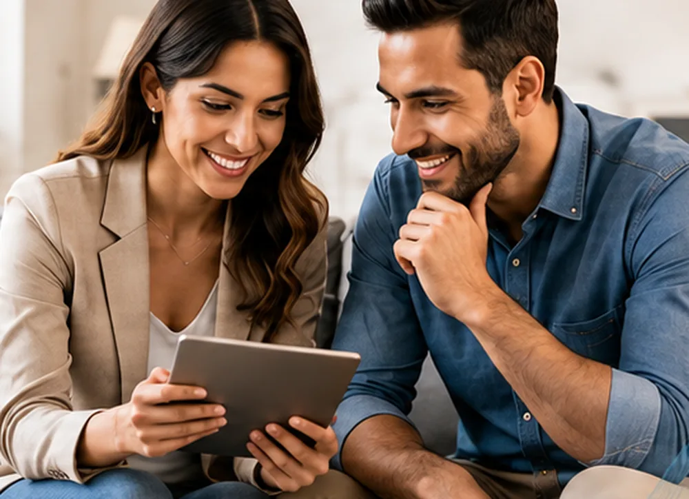 A couple reviewing their conventional loan options together