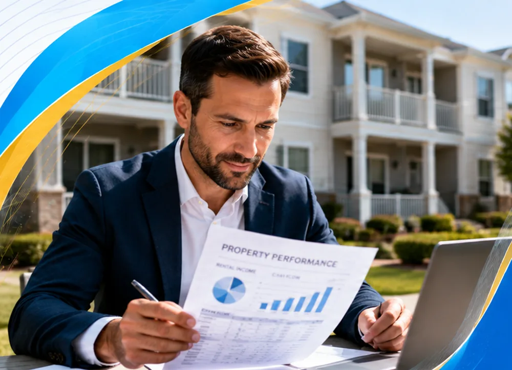 An investor reviewing property performance documents