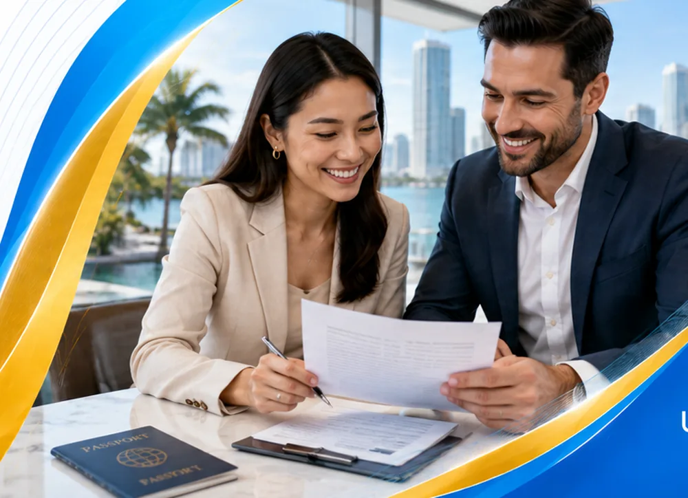 International buyers reviewing documents for a US property purchase