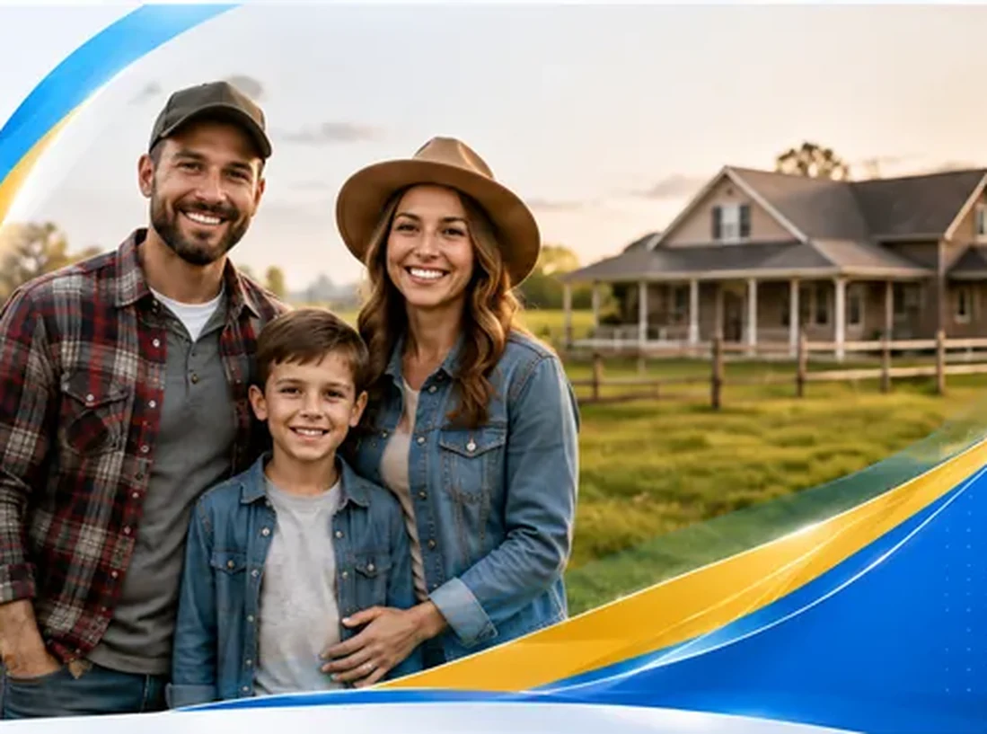 A rural family outside their USDA-financed home